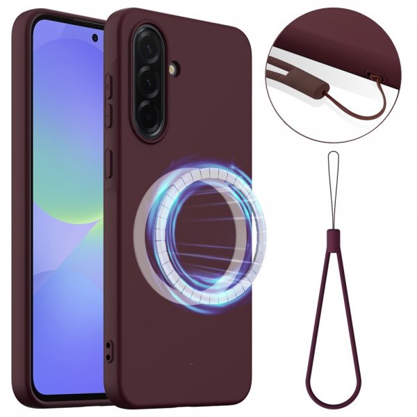 Samsung Galaxy A36/Galaxy A56 Cover med Rem Silikone MagSafe Vinrød