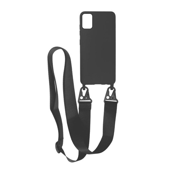 Samsung Galaxy A41 Cover Silikone med Halsrem Sort