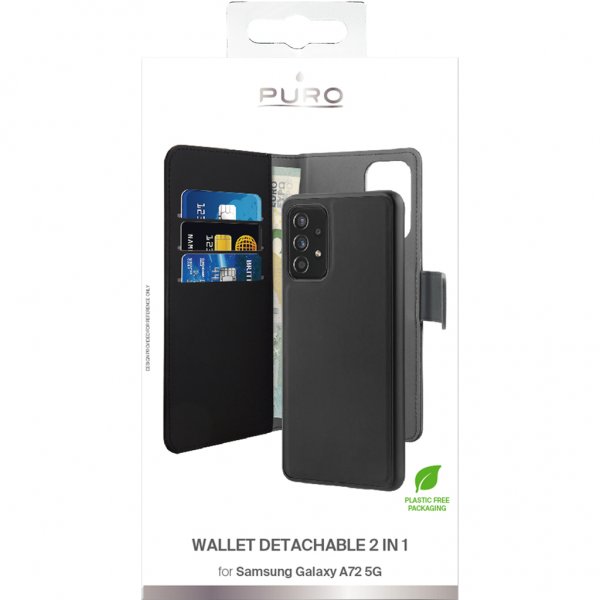 Puro Samsung Galaxy A72 Cover Wallet Detachable 2 in 1 Aftageligt Cover Sort