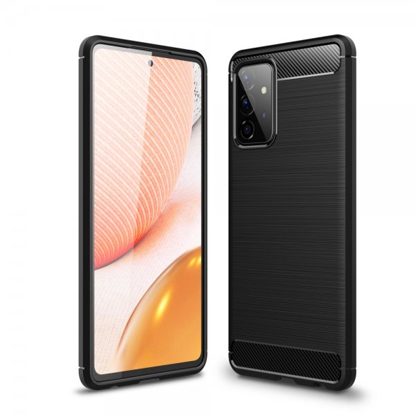 Samsung Galaxy A72 Cover Børstet Kulfibertekstur Sort
