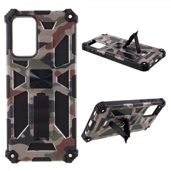 Samsung Galaxy A72 Cover med Metalplade Standerfunktion Camouflage Grøn