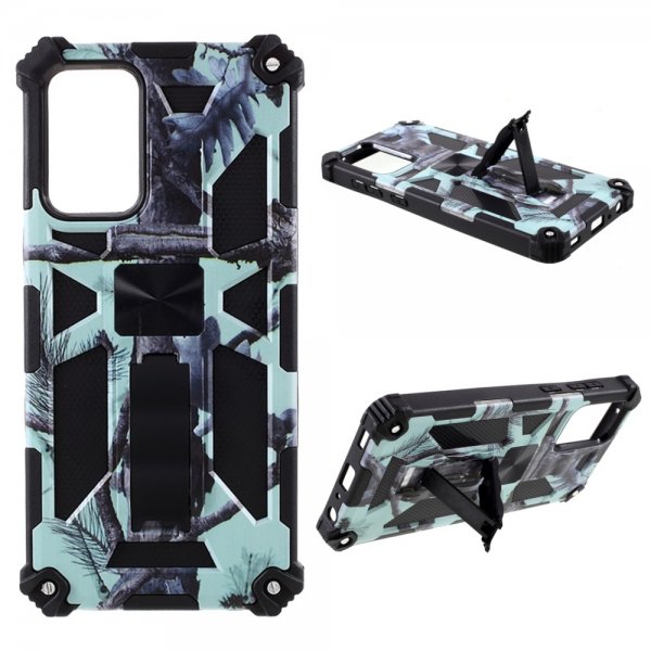 Samsung Galaxy A72 Cover med Metalplade Stativfunktion Camouflage Lyseblå