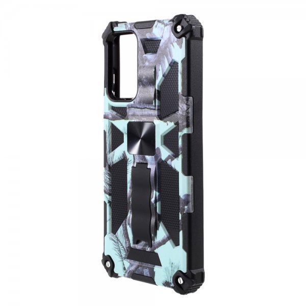 Samsung Galaxy A72 Cover med Metalplade Stativfunktion Camouflage Lyseblå