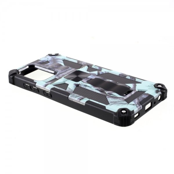 Samsung Galaxy A72 Cover med Metalplade Stativfunktion Camouflage Lyseblå
