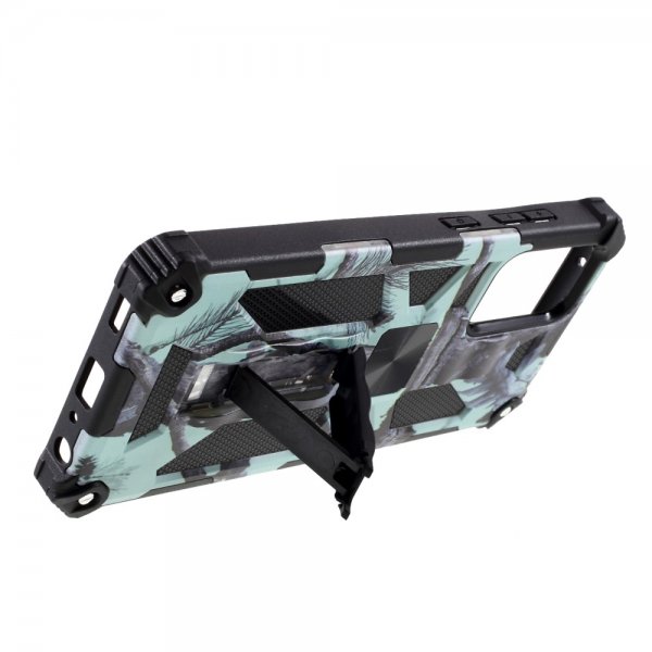 Samsung Galaxy A72 Cover med Metalplade Stativfunktion Camouflage Lyseblå