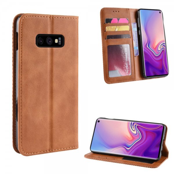 Samsung Galaxy S10E Pung Etui Vintage Skotskternet Brun