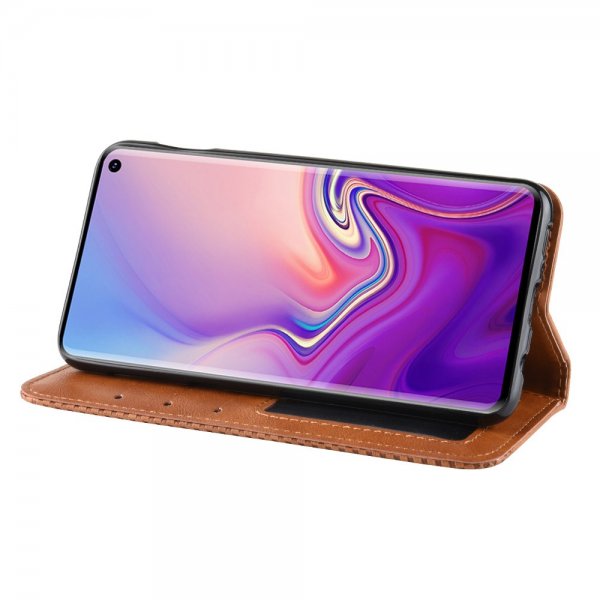 Samsung Galaxy S10E Pung Etui Vintage Skotskternet Brun