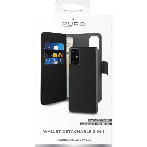 Puro Samsung Galaxy S20 Plus Etui Pung Aftagelig 2-i-1 Sort
