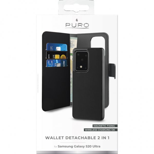 Puro Samsung Galaxy S20 Ultra Etui Wallet Detachable 2 i 1 Sort