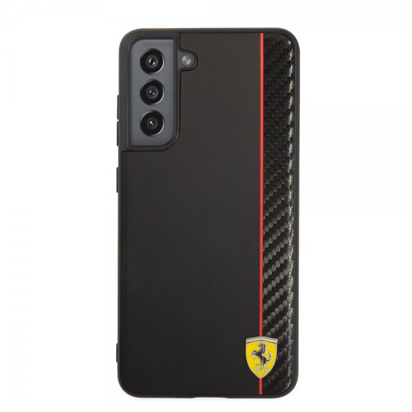 Ferrari Samsung Galaxy S21 FE Cover Vertical Stripe Metal Logo Sort