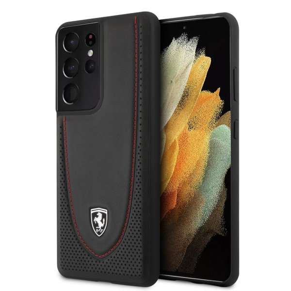 Ferrari Samsung Galaxy S21 Ultra Cover Logo Perforeret Sort