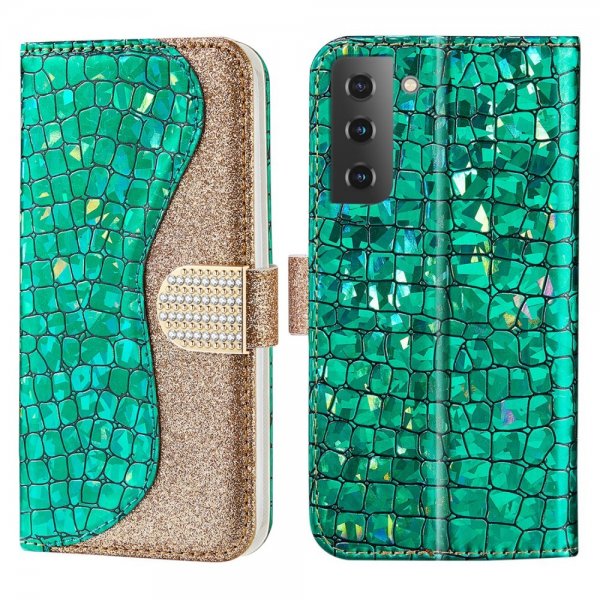 Samsung Galaxy S22 Plus Cover Krokodillemønster Glitter Grøn