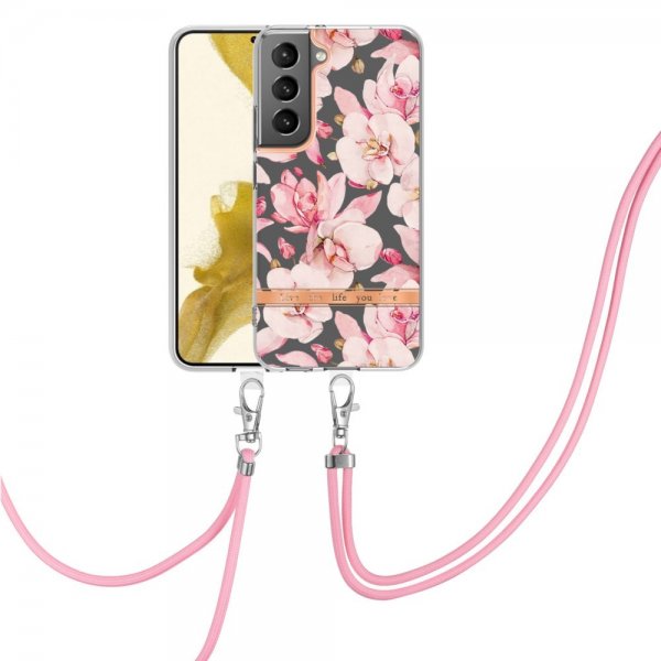 Samsung Galaxy S22 Plus Cover Blomstermønster med Rem Rose Gardenia
