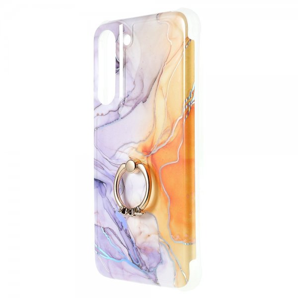 Samsung Galaxy S22 Plus Cover med Ring Marmormønster Lilla Gul