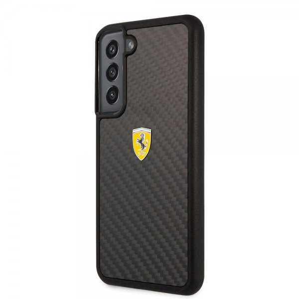 Ferrari Samsung Galaxy S22 Plus Cover Ægte Kulfiber Metal Logo Sort