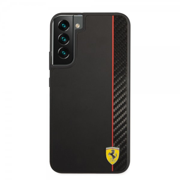 Ferrari Samsung Galaxy S22 Plus Cover Vertikal Stribe Metal Logo Sort