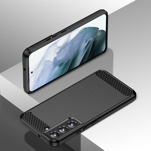 Samsung Galaxy S22 Cover Børstet Kulfiber Tekstur Sort