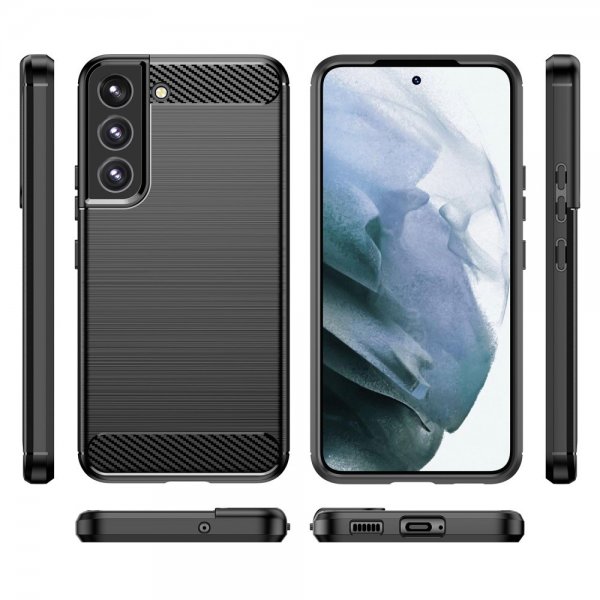 Samsung Galaxy S22 Cover Børstet Kulfiber Tekstur Sort