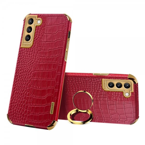 Samsung Galaxy S22 Cover Krokodillemønster Fingerring Rød