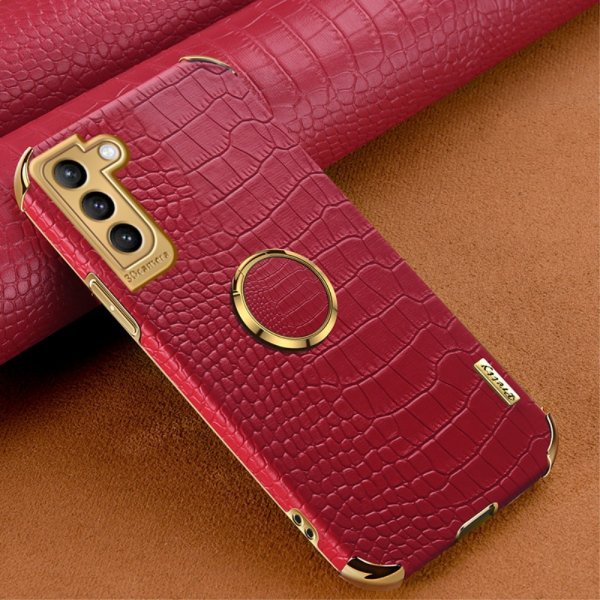 Samsung Galaxy S22 Cover Krokodillemønster Fingerring Rød