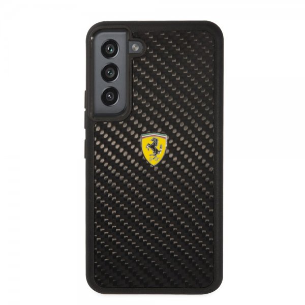 Ferrari Samsung Galaxy S22 Cover Ægte Carbon Metal Logo Sort