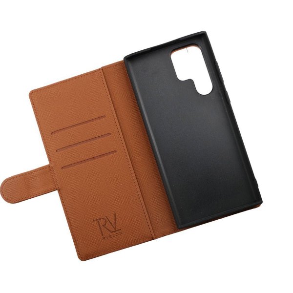 Rvelon Samsung Galaxy S22 Ultra Cover Magnetisk Aftageligt Etui Brun