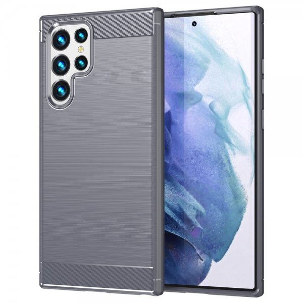 Samsung Galaxy S22 Ultra Cover Børstet Kulfibertekstur Grå