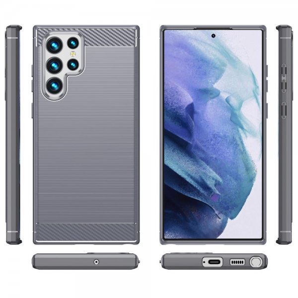 Samsung Galaxy S22 Ultra Cover Børstet Kulfibertekstur Grå