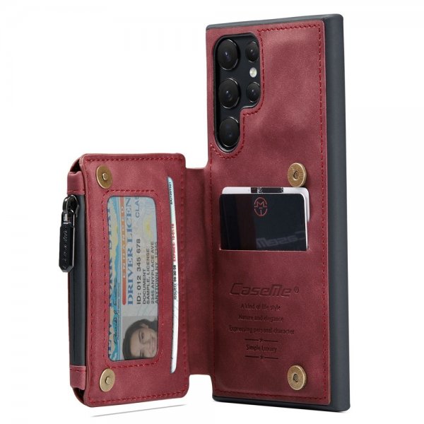 CaseMe Samsung Galaxy S22 Ultra Cover C20 Kortlomme Lynlås Rød