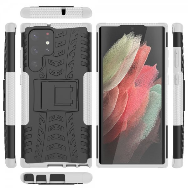Samsung Galaxy S22 Ultra Cover Dækmønster Standfunktion Hvid