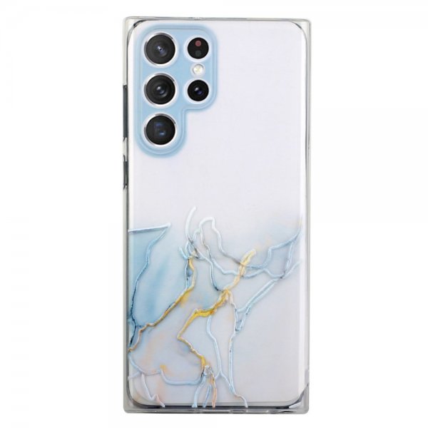 Samsung Galaxy S22 Ultra Cover Marmormønster Lyseblå