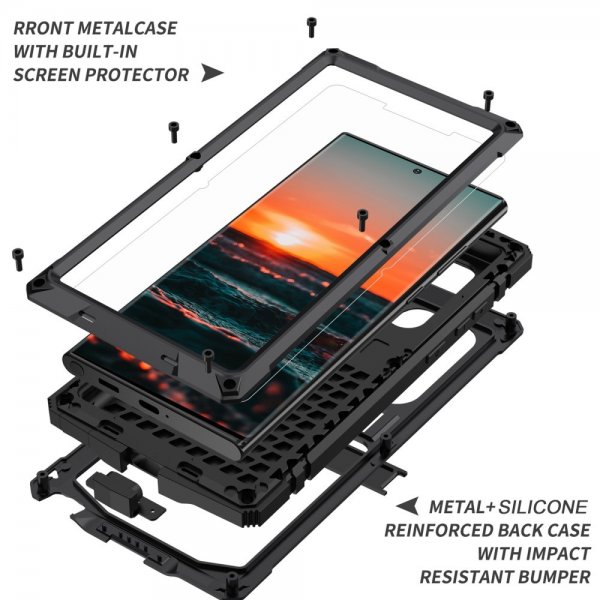 R-JUST Samsung Galaxy S22 Ultra Cover Metal Stødsikkert Sort