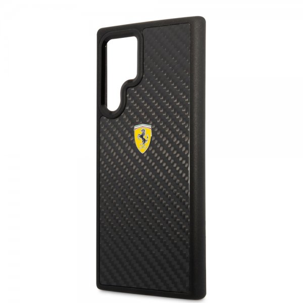 Ferrari Samsung Galaxy S22 Ultra Cover Ægte Carbon Metal Logo Sort