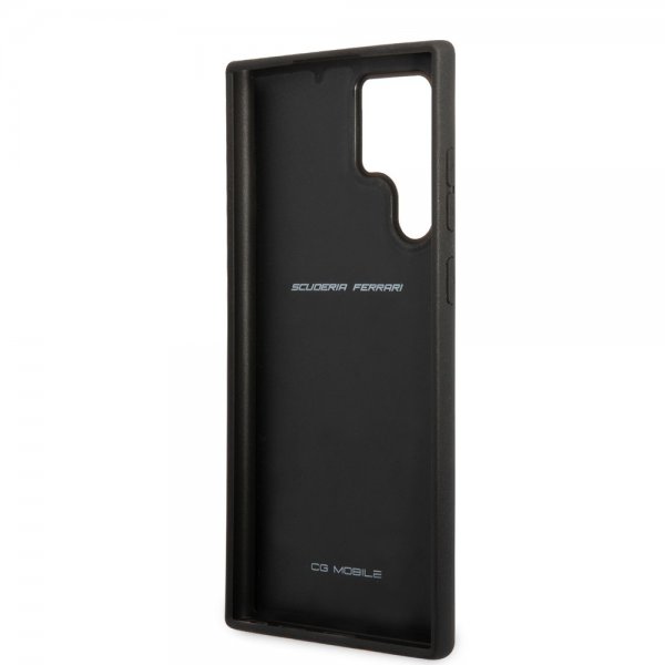 Ferrari Samsung Galaxy S22 Ultra Cover Ægte Carbon Metal Logo Sort