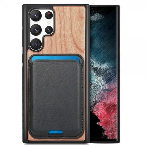 Samsung Galaxy S22 Ultra Cover Træ Aftagelig Kortholder Cherry
