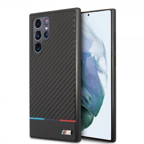 BMW Samsung Galaxy S22 Ultra Cover Tricolor Stripe Carbon Sort
