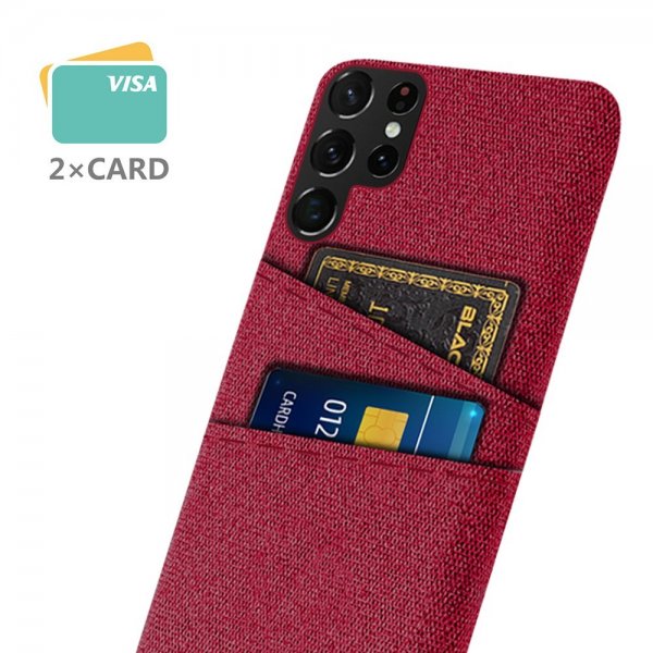 Samsung Galaxy S22 Ultra Cover To Kortlommer Stof Rød