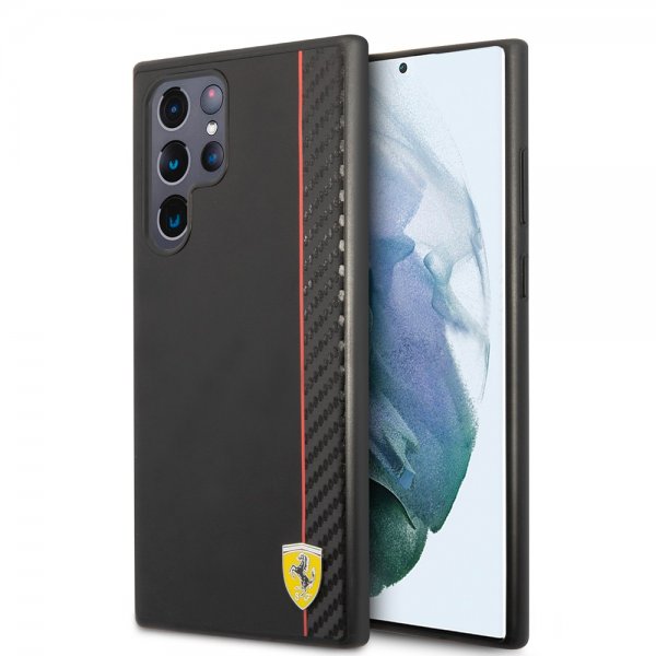 Ferrari Samsung Galaxy S22 Ultra Cover Vertical Stripe Metal Logo Sort