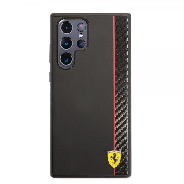 Ferrari Samsung Galaxy S22 Ultra Cover Vertical Stripe Metal Logo Sort