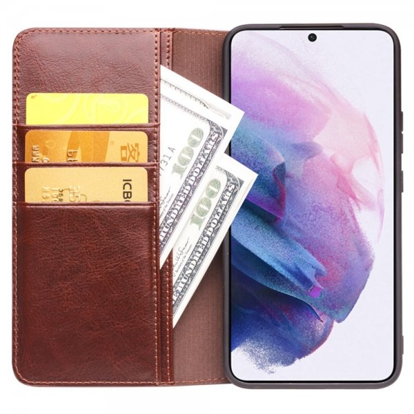 Qialino Samsung Galaxy S23 Etui Ægte læder Kortplads Brun