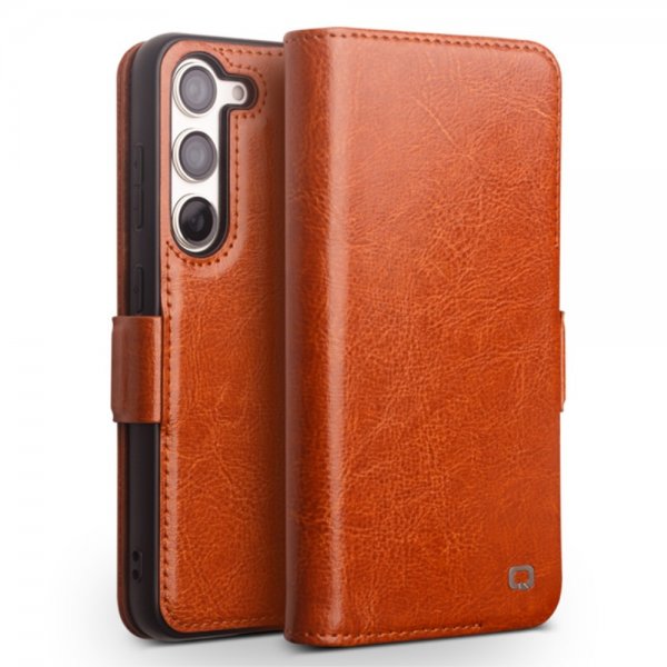 Qialino Samsung Galaxy S23 Etui Ægte Læder Lysebrun