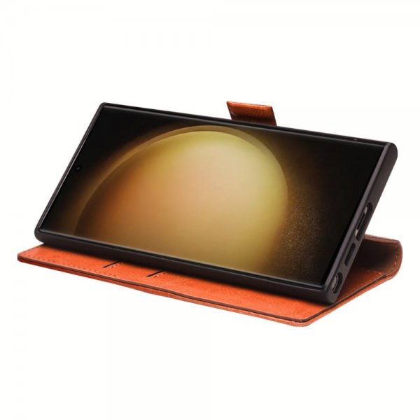Qialino Samsung Galaxy S23 Etui Ægte Læder Lysebrun