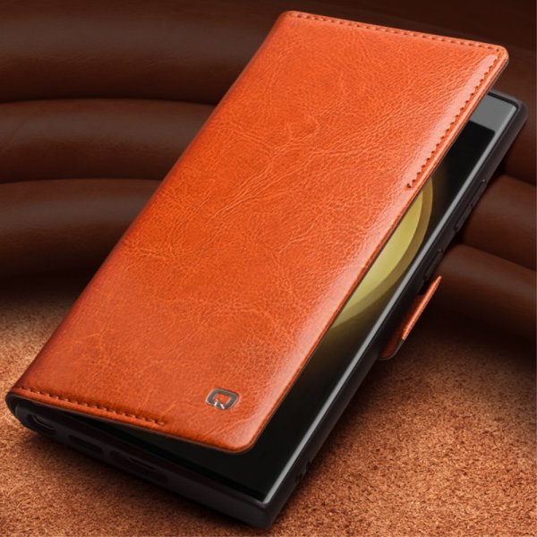 Qialino Samsung Galaxy S23 Etui Ægte Læder Mørkebrun