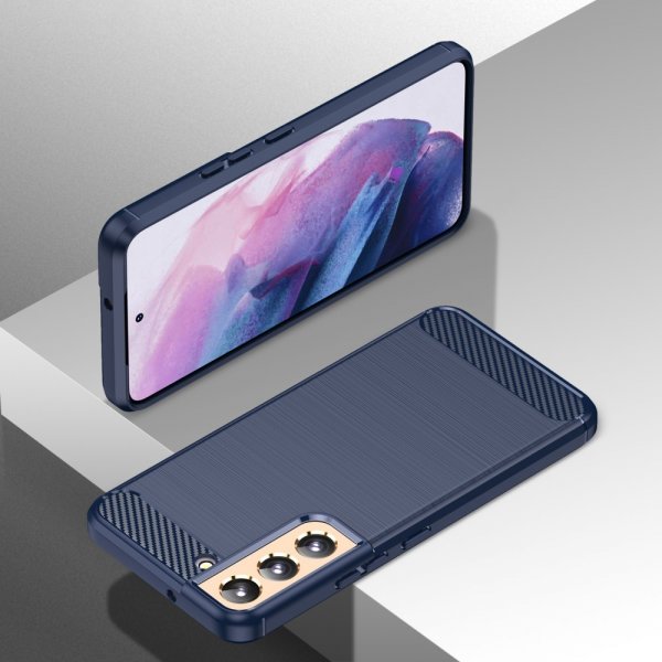 Samsung Galaxy S23 Plus Cover Børstet Kulfibertekstur Blå