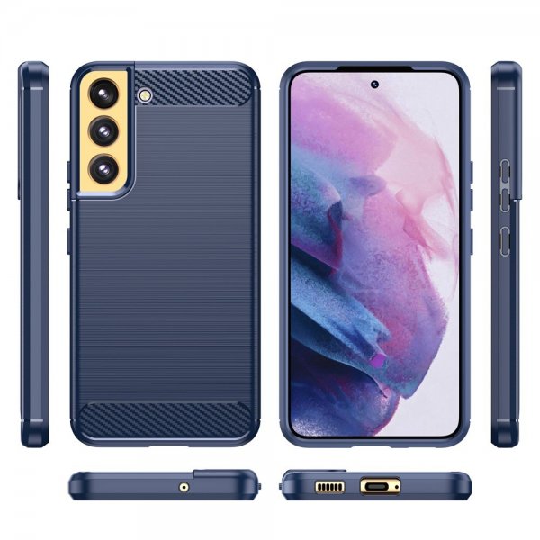 Samsung Galaxy S23 Plus Cover Børstet Kulfibertekstur Blå