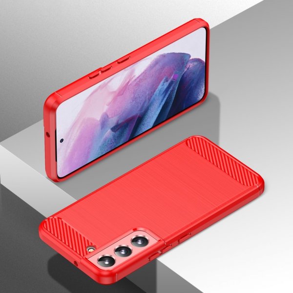 Samsung Galaxy S23 Plus Cover Børstet Kulfibertekstur Rød