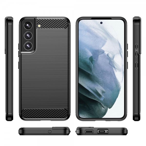 Samsung Galaxy S23 Plus Cover Børstet Kulfibertekstur Sort