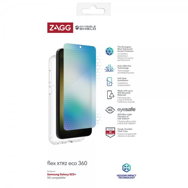 ZAGG InvisibleShield Samsung Galaxy S23 Plus Cover med Skærmbeskyttelse Flex XTR2 Eco 360