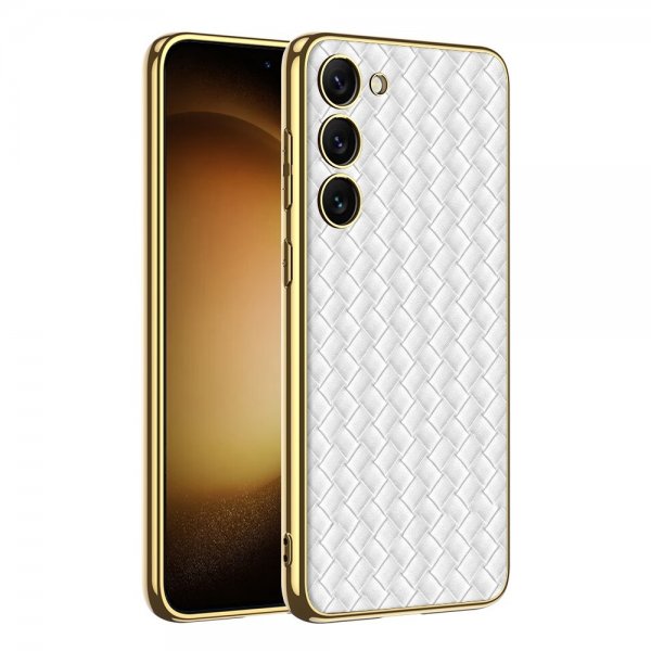 GKK Samsung Galaxy S23 Plus Cover Vævemønster Hvid