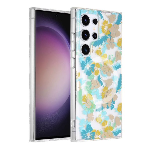 Samsung Galaxy S23 Ultra Cover Blomstermønster MagSafe Turkis